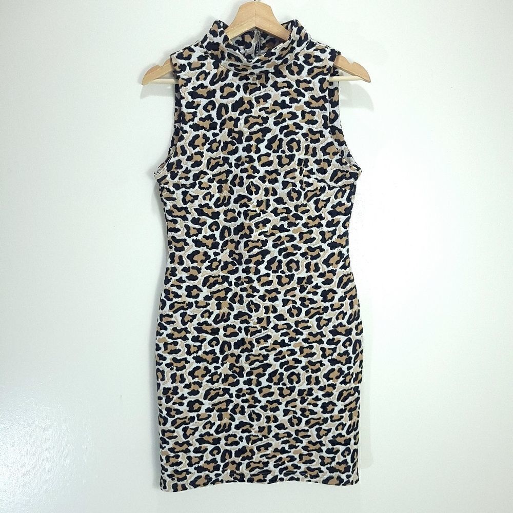 Lord & Taylor Design Lab Leopard Print Mock Neck Sheath Dress